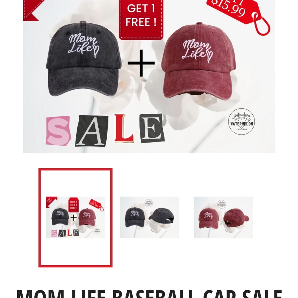 Mom Life Baseball Cap Set - Black and Red